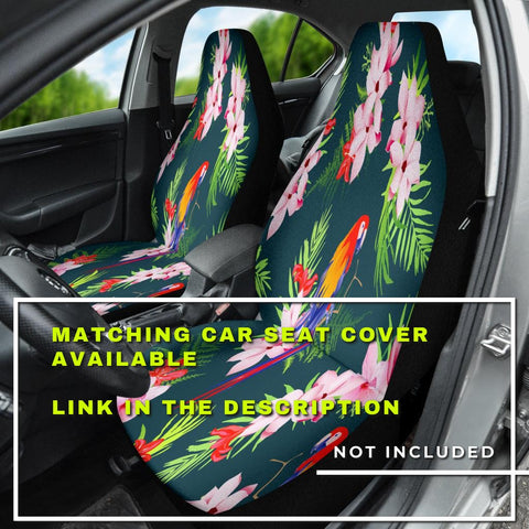 Image of Green parrots tropical floral Car Mats Back/Front, Floor Mats Set, Car