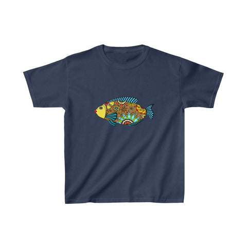 Image of Colorful Mandala Fish Kids Heavy Cotton Tshirt