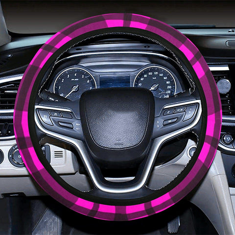 Image of Pink Purple Plaid Pattern Steering Wheel Cover, Car Accessories, Car decoration,