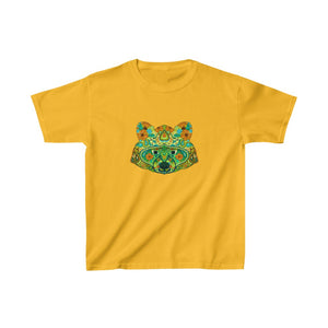 Green Colorful Mandala Racoon Kids Heavy Cotton Tshirt