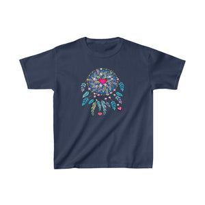 Multicolored Blue Heart Feather Dreamcatcher Kids Heavy Cotton Tshirt