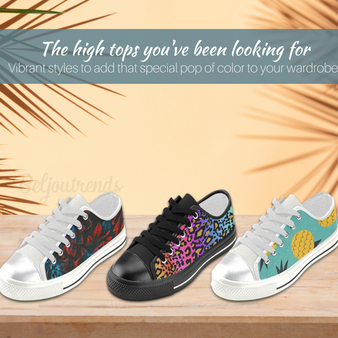Image of Tropical Flower Women's Low Top , Cosmic Vibrant Canvas Shoes, High Quality