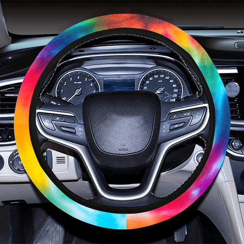 Image of Colorful Tie Dye Spiral Abstract Art Hippie Steering Wheel Cover, Car