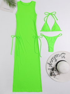 Three Piece Mesh Dress Cover Up Two Peice Bikini Swimsuit