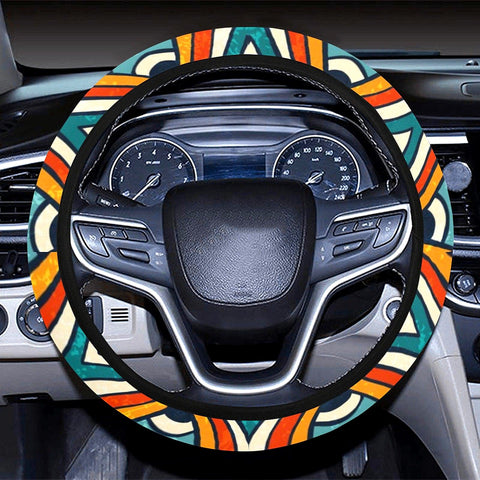 Image of Red Tribal Abstract Boho Chic Bohemian Pattern Steering Wheel Cover, Car
