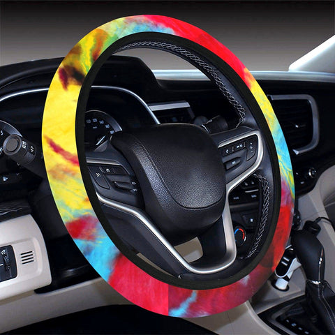 Image of Vibrant Colorful Drip Splatter Abstract Paint Art Steering Wheel Cover, Car