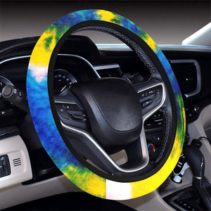 Yellow Blue Blue Tie Dye Abstract Art Steering Wheel Cover, Car Accessories, Car