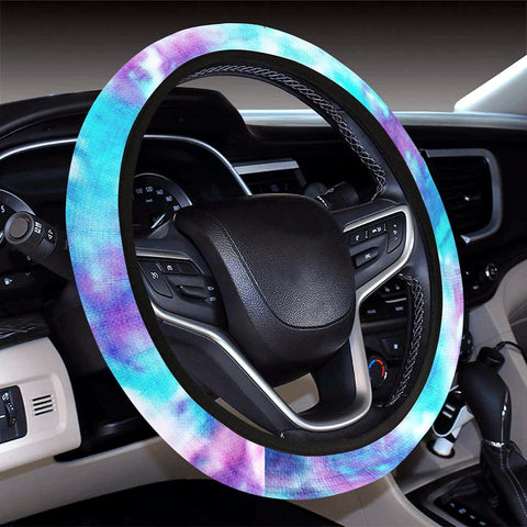 Image of Turquoise Blue Tie Dye Grunge Abstract Art Steering Wheel Cover, Car