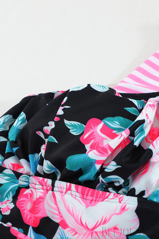 Image of Mixed Print Tie,Back Two Piece Bikini Swimsuit Set