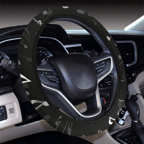 Image of Black Musical Notes Music Melody Steering Wheel Cover, Car Accessories, Car
