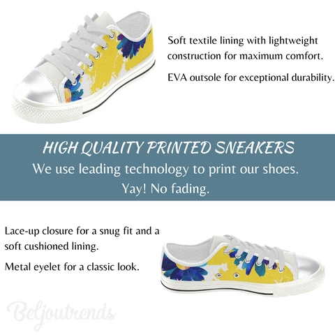 Image of Women's Low Top Canvas Shoes, Yellow Daisy Husky Design, Beige Dragonfly Mandala