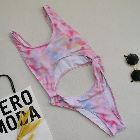 Image of Tie Dye Cut Out Bikini Beach One Piece Swimsuit