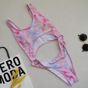 Tie Dye Cut Out Bikini Beach One Piece Swimsuit
