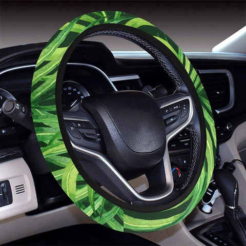 Image of Tropical Palm Leaf, Green Leaves Steering Wheel Cover, Car Accessories, Car