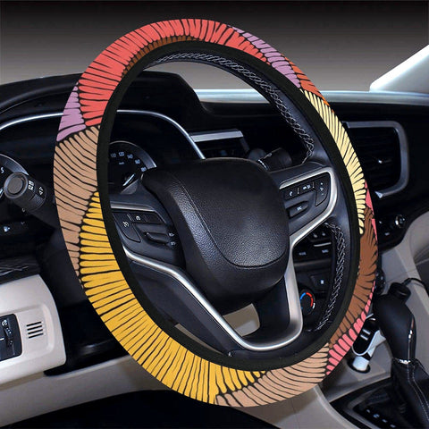 Image of Wavy Bohemian Print Pattern Steering Wheel Cover, Car Accessories, Car