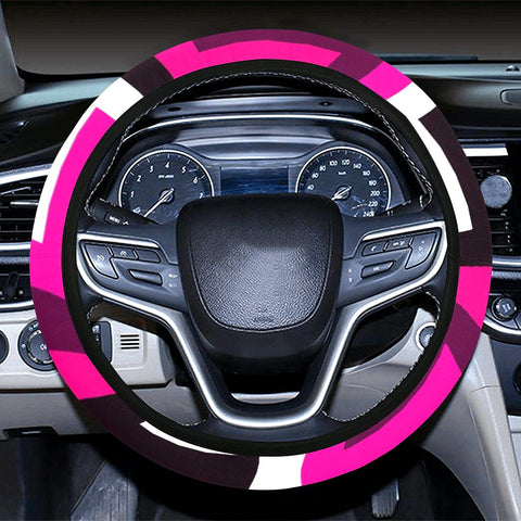 Image of Black Pink Zig Zag Pattern Steering Wheel Cover, Car Accessories, Car