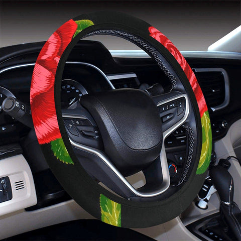 Image of Red Roses Floral Flowers , Steering Wheel Cover, Car Accessories, Car