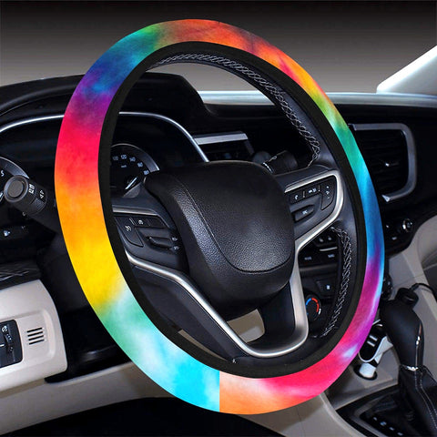 Image of Colorful Tie Dye Spiral Abstract Art Hippie Steering Wheel Cover, Car
