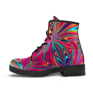 Abstract Swirls Women's Vegan Leather Boots, Handcrafted Retro Winter Rain Shoes