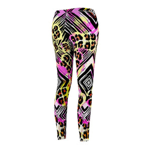 Abstract Cheetah Animal Print Pink Yellow Multicolored Women's Cut & Sew Casual