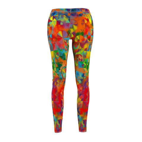 Image of Abstract Color Wheel Colorful Women's Multicolored Cut & Sew Casual Leggings,