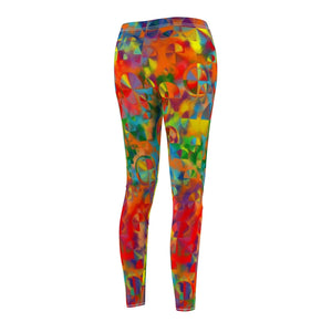 Abstract Color Wheel Colorful Women's Multicolored Cut & Sew Casual Leggings,