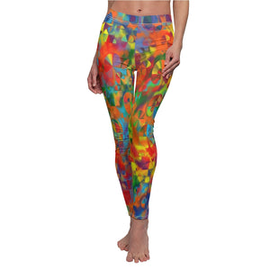 Abstract Color Wheel Colorful Women's Multicolored Cut & Sew Casual Leggings,