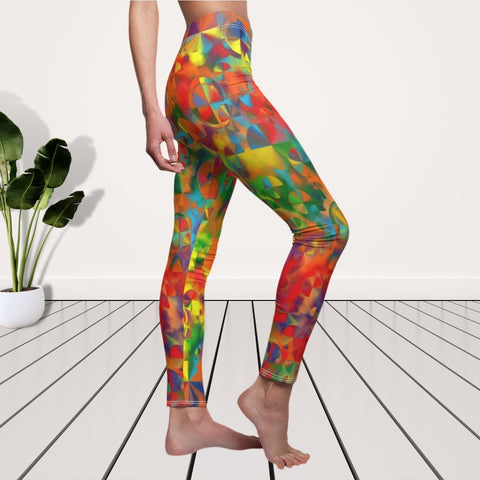 Image of Abstract Color Wheel Colorful Women's Multicolored Cut & Sew Casual Leggings,
