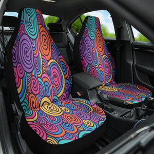 Colorful Swirls Abstract Pattern Front Car Seat Covers, Artistic Car Seat