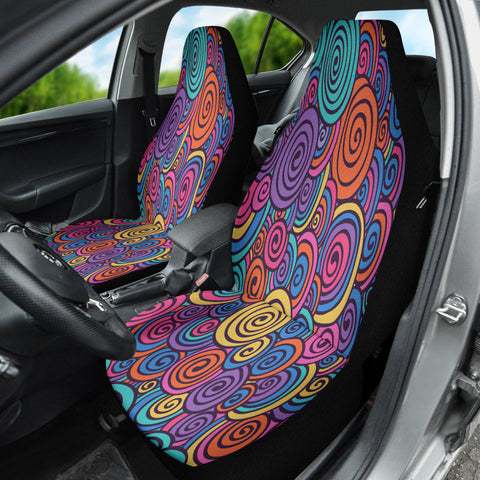 Image of Colorful Swirls Abstract Pattern Front Car Seat Covers, Artistic Car Seat