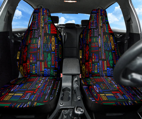 Image of Ethnic Abstract Pattern Front Car Seat Covers, Cultural Art Car Seat Protector,