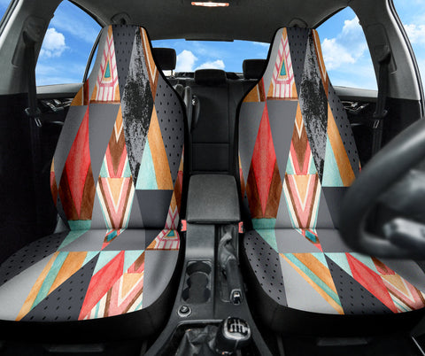 Image of Geometric Triangle Shapes Abstract Front Car Seat Covers, Artistic Car Seat