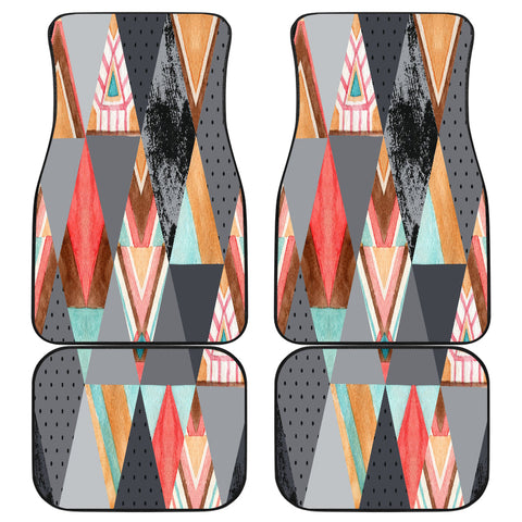 Image of Abstract Geometric Shapes Triangle Car Mats Back/Front, Floor Mats Set, Car