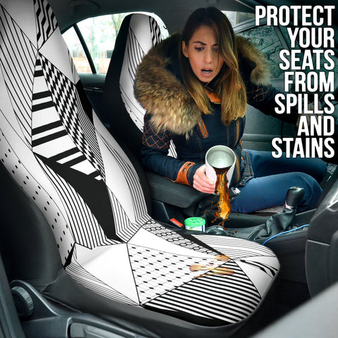 Image of Geometric Triangle Shapes Abstract Front Car Seat Covers, Artistic Car Seat