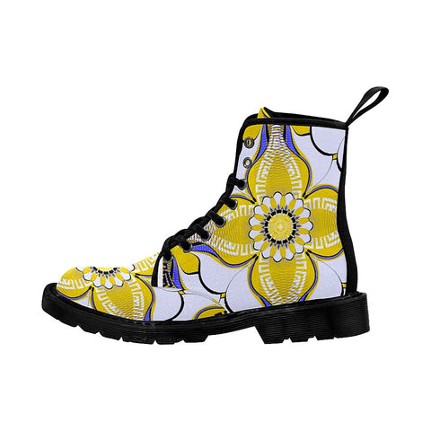 Image of Abstract Greek Seamless Pattern Yellow Womens Boots Combat Style Boots, Lolita Combat Boots