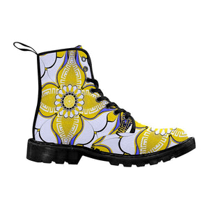 Abstract Greek Seamless Pattern Yellow Womens Boots Combat Style Boots, Lolita Combat Boots