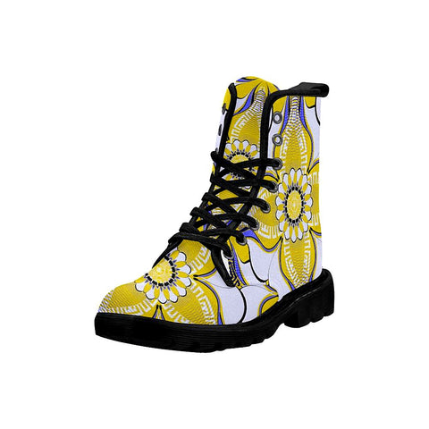 Image of Abstract Greek Seamless Pattern Yellow Womens Boots Combat Style Boots, Lolita Combat Boots