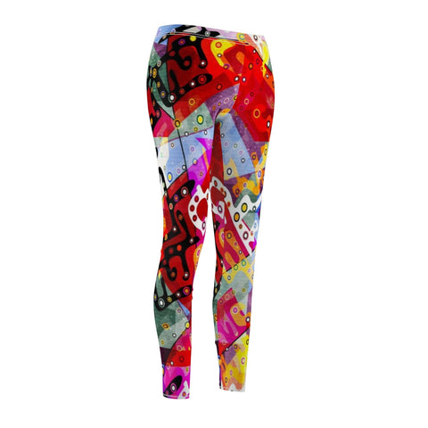 Image of Abstract Line Colorful Multicolored Women's Cut & Sew Casual Leggings, Yoga