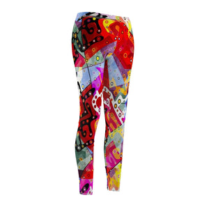 Abstract Line Colorful Multicolored Women's Cut & Sew Casual Leggings, Yoga