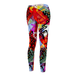 Abstract Line Colorful Multicolored Women's Cut & Sew Casual Leggings, Yoga
