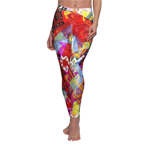 Image of Abstract Line Colorful Multicolored Women's Cut & Sew Casual Leggings, Yoga