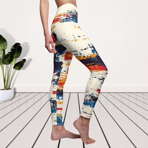 Image of Abstract Paint Colorful Multicolored Women's Cut & Sew Casual Leggings, Yoga