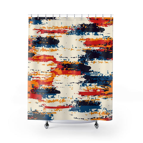 Image of Abstract Paint Stroke Color Block Multicolored Beige Shower Curtains, Water