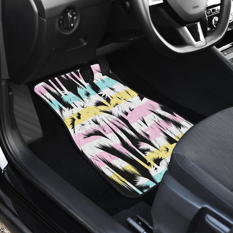 Image of Abstract Palm Trees Pattern Car Mats Back/Front, Floor Mats Set, Car Accessories