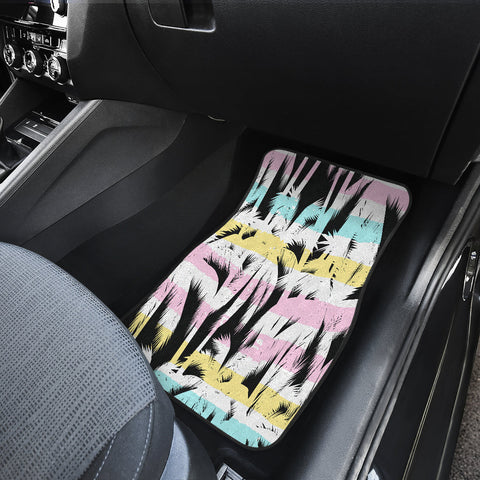 Image of Abstract Palm Trees Pattern Car Mats Back/Front, Floor Mats Set, Car Accessories