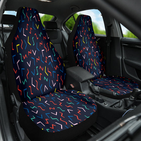 Image of Colorful Retro Lines Front Car Seat Covers, Abstract Art Car Seat Protector,