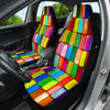 Rainbow Tiles Mosaic Abstract Pattern Front Car Seat Covers, Vibrant Car Seat
