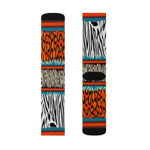 African Animal Print Long Sublimation Socks, High Ankle Socks, Warm and Cozy