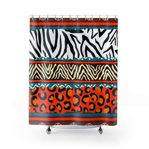 Image of African Animal Print Multicolored Tribal Shower Curtains, Water Proof Bath Decor