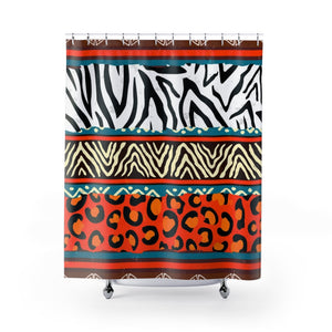 African Animal Print Multicolored Tribal Shower Curtains, Water Proof Bath Decor